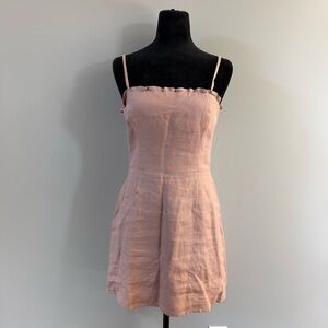 Reformation Ava Ruffle Mini-Dress Blush Pink Linen